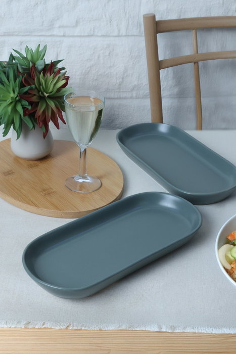 Hermia X00019050 Juego de Platos de Servicio en Gres Cerámico Color Verde Mate (2 Piezas)