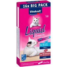 Vitakraft Snack Líquido de Hígado con Salmón para Gatos Junior, 16x15 g