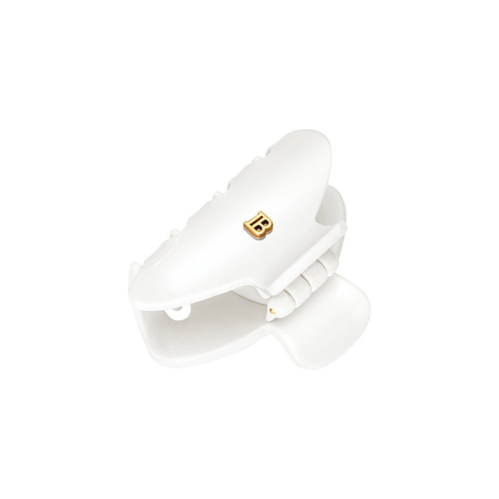 Balmain Hair Pinza Pequeña White con emblema de la B dorada en 14K