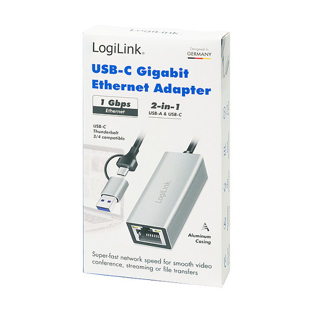 LogiLink Adaptador USB 3.2 Gen1 USB-A/C a Gigabit Ethernet en aluminio