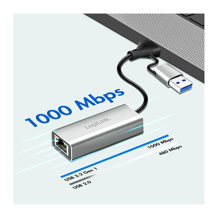 LogiLink Adaptador USB 3.2 Gen1 USB-A/C a Gigabit Ethernet en aluminio