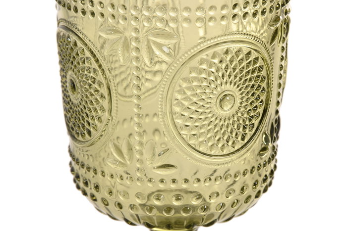 DKD Home Decor Set de 6 Copas de Cristal Verde con Relieve 265ml