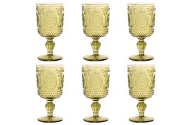 DKD Home Decor Set de 6 Copas de Cristal Verde con Relieve 265ml