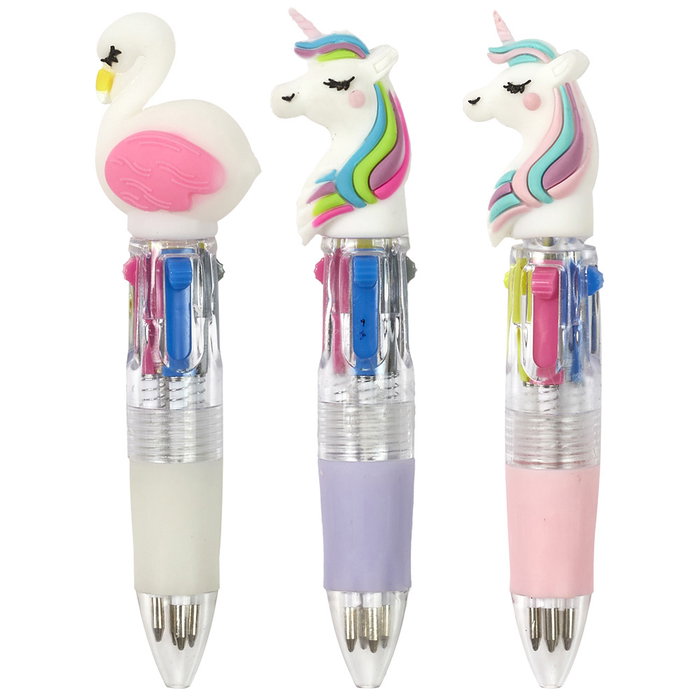 Jeux 2 momes Mini Bolígrafo 4 Colores My Funny Papet Cisne Unicornio Pastel Lila