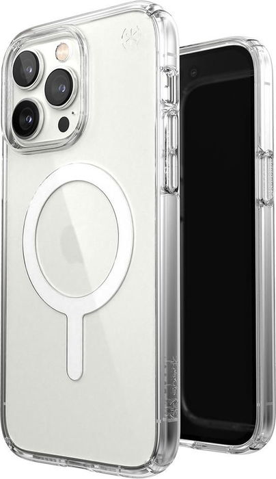Speck Presidio Perfect Clear + Ms para iPhone 14 Pro Max, Funda Protectora Transparente con MagSafe y Protección contra Caídas de 4 Metros