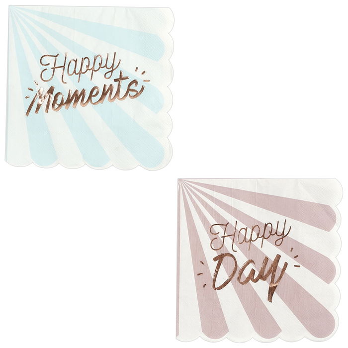 Party Time Juego de 20 Servilletas Papel Happy Day (Rosa) y Happy Moments (Azul) 33x33 cm