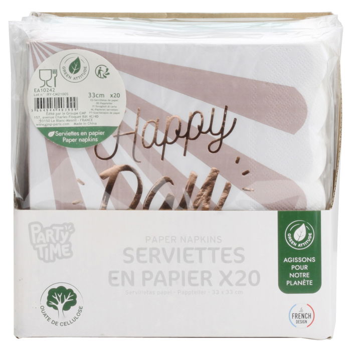 Party Time Juego de 20 Servilletas Papel Happy Day (Rosa) y Happy Moments (Azul) 33x33 cm
