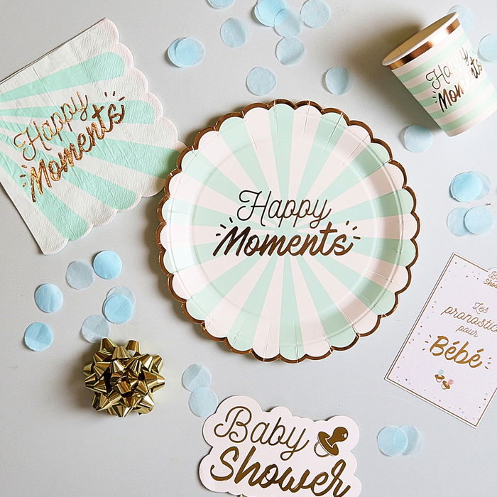 Party Time Juego de 20 Servilletas Papel Happy Day (Rosa) y Happy Moments (Azul) 33x33 cm