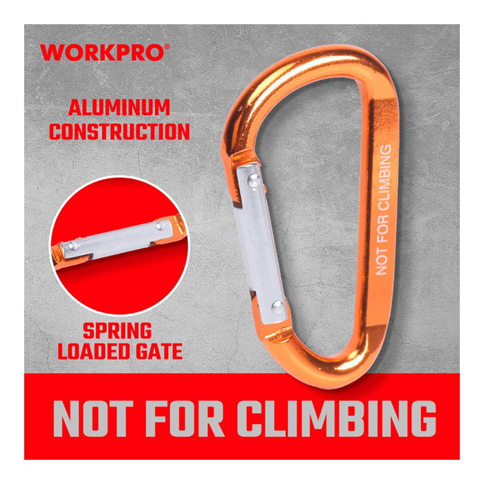 Workpro Mosquetón de Aluminio con Acabado Naranja, 60 mm, 2 uds Workpro Mosquetón de Aluminio con Acabado Naranja, 60 mm, 2 uds