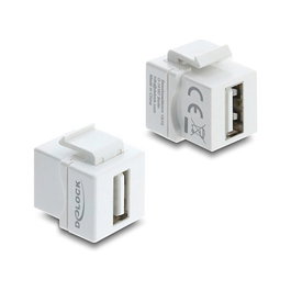 DeLOCK Mini Keystone Modul Acoplador USB 2.0 Tipo-A hembra a USB 2.0 Tipo-A hembra, Blanco