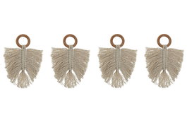 DKD Home Decor Set de 4 Servilleteros de Acacia y Macramé Natural