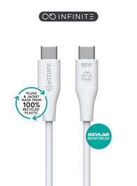 eSTUFF Cable USB-C a USB-C INFINITE GRS 2 m Blanco - Cable Ecológico sin PVC, TPE y PE Reciclado Postconsumo, 60W, 480 Mbps, Kevlar, Ultra Flexible
