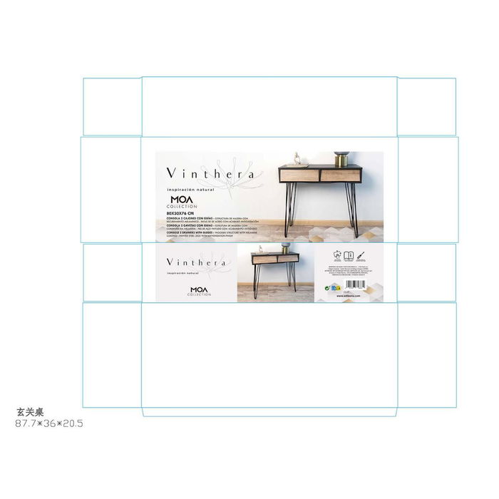 Consola 2 Cajones con Guías Moa Vinthera 80 X 30 X 76 cm Consola 2 Cajones con Guías Moa Vinthera 80 X 30 X 76 cm