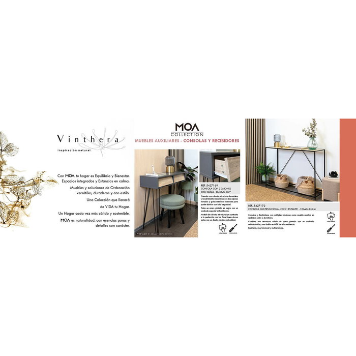 Vinthera Consola Moa con 2 Cajones con Guías, 80 x 30 x 76 cm