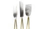 DKD Home Decor Set de 4 tablas para cortar de Acacia e Inox, 35,5x35,5 cm, Natural y Dorado Skew: B19VWKLGCW