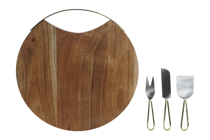DKD Home Decor Set de 4 tablas para cortar de Acacia e Inox, 35,5x35,5 cm, Natural y Dorado Skew: B19VWKLGCW