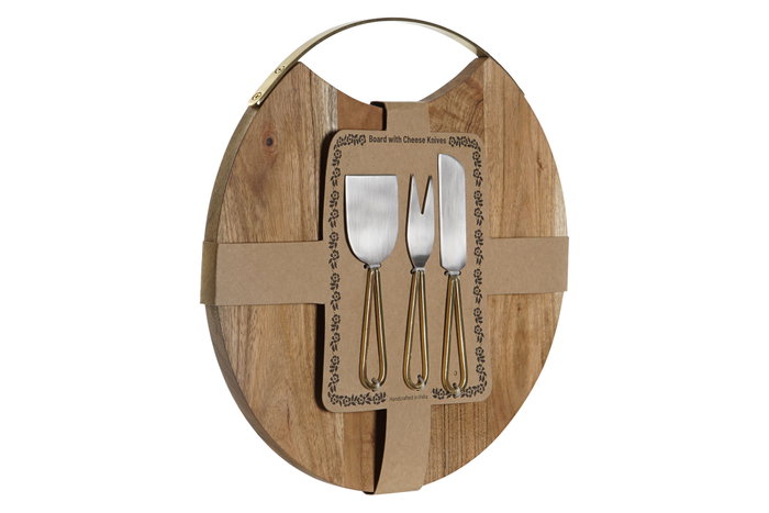 DKD Home Decor Set de 4 tablas para cortar de Acacia e Inox, 35,5x35,5 cm, Natural y Dorado Skew: B19VWKLGCW