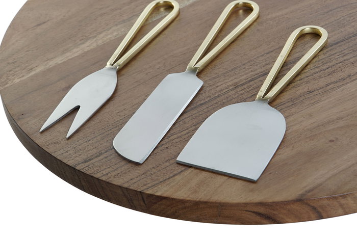 DKD Home Decor Set de 4 tablas para cortar de Acacia e Inox, 35,5x35,5 cm, Natural y Dorado Skew: B19VWKLGCW