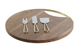DKD Home Decor Set de 4 tablas para cortar de Acacia e Inox, 35,5x35,5 cm, Natural y Dorado Skew: B19VWKLGCW