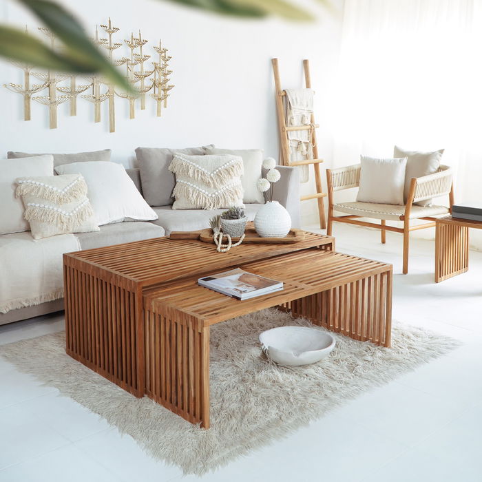 DKD Home Decor Mesa Centro Mediterraneo Natural 116 x 60 x 46 cm Set de 2