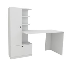 Hanah Home Mesa de Estudio Escandinava Blanca con Estantería - Diseño Elegante y Funcional, Dimensiones Generosas (120x73.8x61.8cm)
