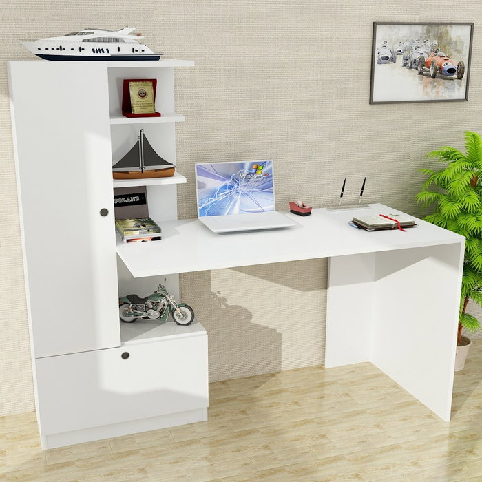 Hanah Home Mesa de Estudio Escandinava Blanca con Estantería - Diseño Elegante y Funcional, Dimensiones Generosas (120x73.8x61.8cm) Hanah Home Mesa de Estudio Escandinava Blanca con Estantería - Diseño Elegante y Funcional, Dimensiones Generosas (120x73.8x61.8cm)