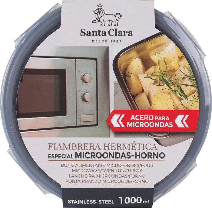 Santa Clara Fiambrera de Acero Inoxidable para Microondas y Horno, 1 Litro, 15.1 x 14.9 x 8.5 cm (12 Unidades)