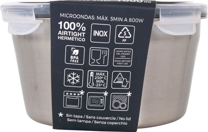 Santa Clara Fiambrera de Acero Inoxidable para Microondas y Horno, 1 Litro, 15.1 x 14.9 x 8.5 cm (12 Unidades)