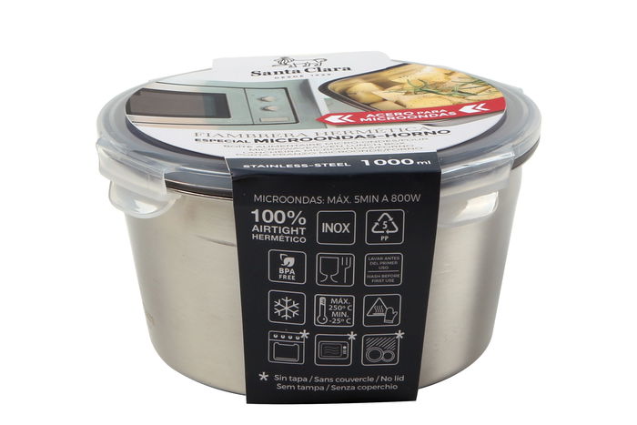 Santa Clara Fiambrera de Acero Inoxidable para Microondas y Horno, 1 Litro, 15.1 x 14.9 x 8.5 cm (12 Unidades)