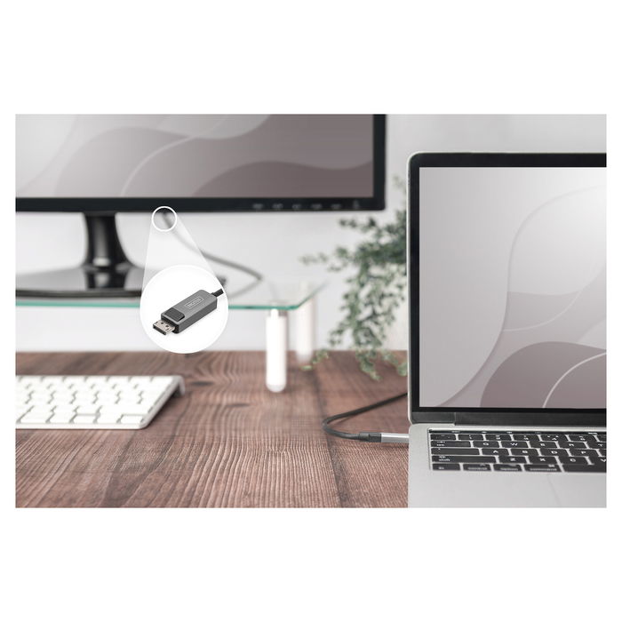 Digitus Cable USB-C a DisplayPort 1.4, 2m, 8K @30Hz / 4K @165Hz, Bidireccional, Plug and Play, Blindado, Negro