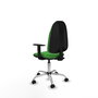 Silla de oficina Algarra con mecanismo Contacto permanente básico tapizada con Tela color Verde. Equipada con Base cromada, Brazos 1D y Ruedas de parqué