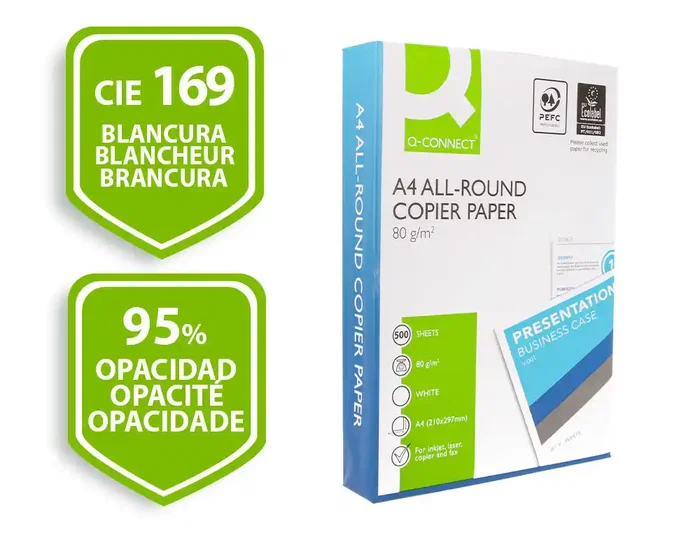 Q-connect Papel Fotocopia Multifunción Din A4 80 g/m² Blanco Paquete de 500 Hojas - Eco PEFC