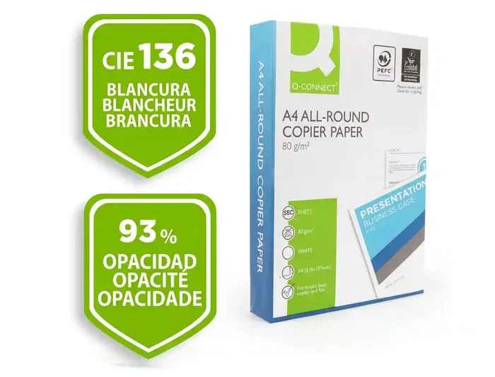 Q-connect Papel Fotocopia Multifunción Din A4 80 g/m² Blanco Paquete de 500 Hojas - Eco PEFC