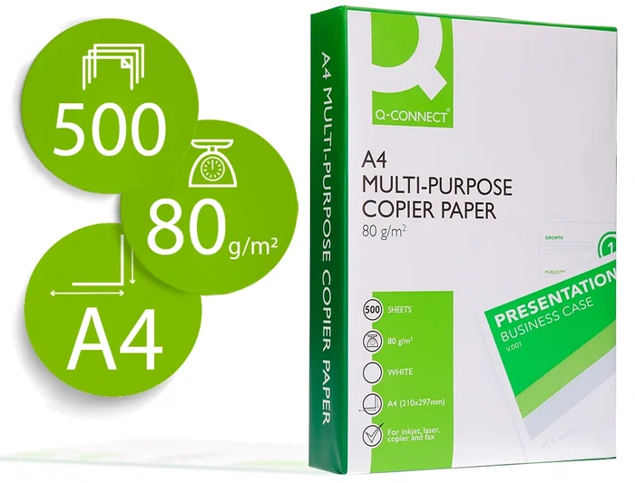 Q-connect Papel Fotocopia Multifunción Din A4 80 g/m² Blanco Paquete de 500 Hojas - Eco PEFC