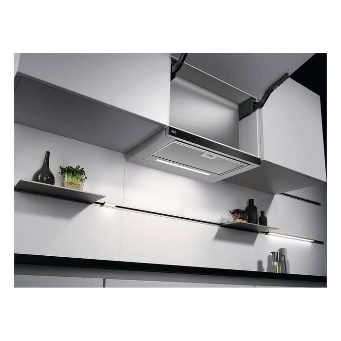 AEG DPE5660M Campana extractora semintegrada 60cm, 495 m³/h, 3 velocidades + intensiva, filtros extraíbles, eficiencia energética A, color gris