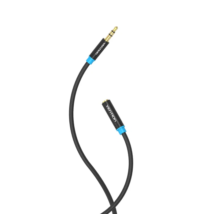Vention Cable de Audio Estéreo VAB-B06-B050-M, Jack 3.5mm Macho a Hembra, 0.5 m (50 cm), Negro - Cable de Extensión Audio 3.5 para Auriculares, Altavoces
