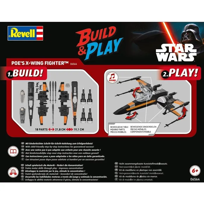 Revell AABIC65457 - Kit de construcción Star Wars Caza X-Wing de Poe con luces y sonidos, modelo para construir y jugar, para mayores de 6 años