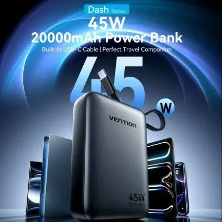 Vention Powerbank 20000mAh 45W FHGN0 Gris/Beige Incluye Cable USB Tipo-C