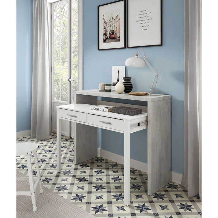 Forés/Arkit Consola Escritorio Extensible Multifunción con 2 Cajones Blanco/Gris 98.5x36x87.5 cm