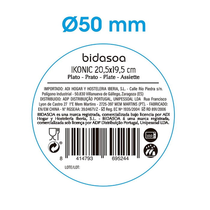 Plato Sopa Cerámico Ikonic Bidasoa 20,5x19,5 cm (24 Unidades)