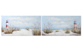 DKD Home Decor Cuadro Mediterraneo Faro Playa Multicolor Lienzo Abeto 140 x 3 x 70 cm (2 Unidades)