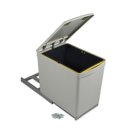Emuca Contenedor de reciclaje para fijación inferior y extracción manual en mueble de cocina 1 x16litros y tapa automática, Plástico, Gris