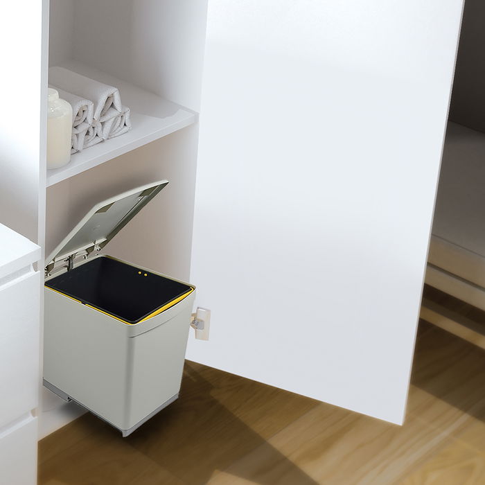 Emuca Contenedor de reciclaje para fijación inferior y extracción manual en mueble de cocina 1 x16litros y tapa automática, Plástico, Gris