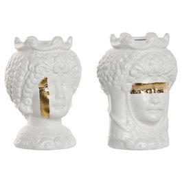 DKD Home Decor Macetero Sicilia 2024 Mediterraneo Blanco Dorado Porcelana 10 x 14 x 10 cm (2 Unidades)