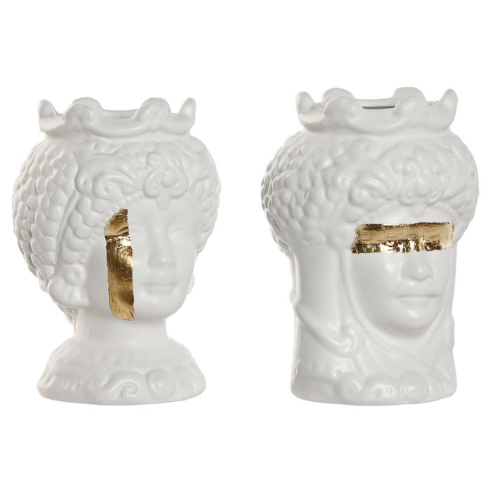 DKD Home Decor Macetero de Porcelana Cabeza Siciliana, Pack de 2