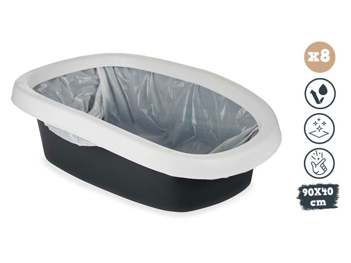 Mascow Bolsa Higienica Arenero Gatos 90x40 cm 8uds Plastico Polietileno Blanco Con Autocierre Tricapa (Set de 8)