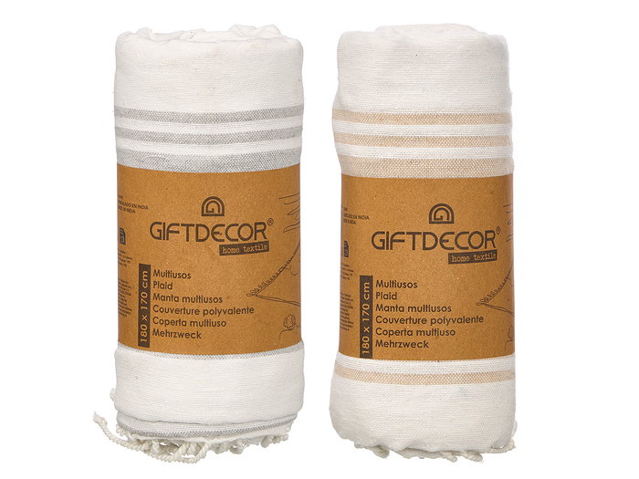 Giftdecor Multiusos de Tela a Rayas en Colores Beige, Gris y Blanco, Surtidos, 180 x 170 cm, 90% Algodón 10% Poliéster, GSM 175 (Set de 12) Giftdecor Multiusos de Tela a Rayas en Colores Beige, Gris y Blanco, Surtidos, 180 x 170 cm, 90% Algodón 10% Poliéster, GSM 175 (Set de 12)