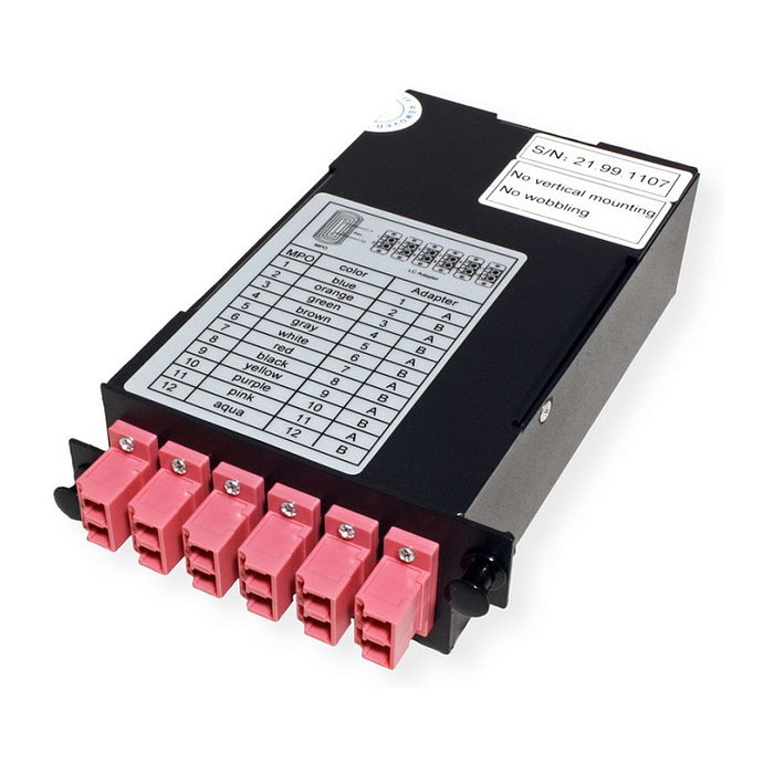 VALUE 21.99.1107 - Adaptador MPO (macho) a 12x LC (hembra) para Fibra Óptica, Negro