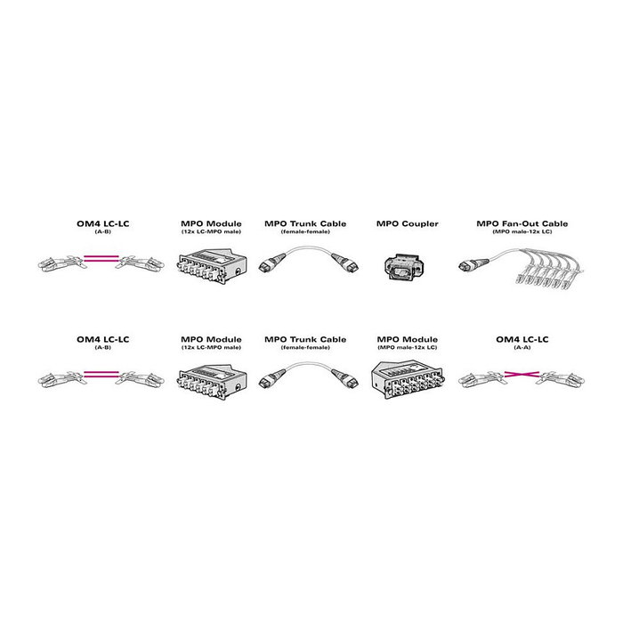 VALUE 21.99.1107 - Adaptador MPO (macho) a 12x LC (hembra) para Fibra Óptica, Negro