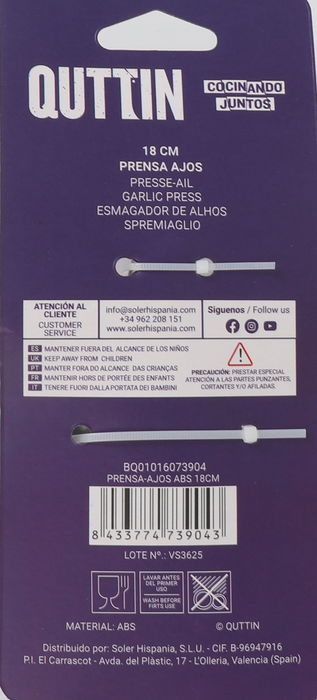 Quttin Prensa Ajos ABS 18 cm (24 Unidades)